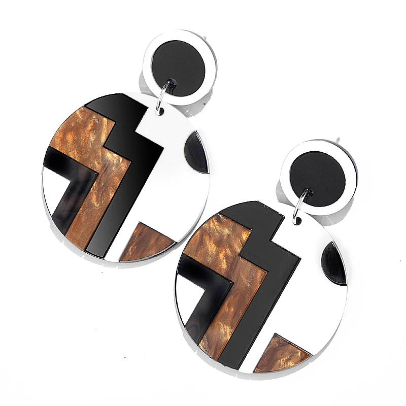 

Women Personality exaggerated large Circular link multiple colour Spelling pattern drop long acetic acid plate pattern earrings