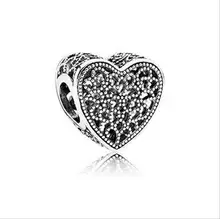 Fits for Pandora charm bracelet 925 sterling silver jewelry Hollow Heart Silver Charm DIY making 2016 Valentine’s Day collection