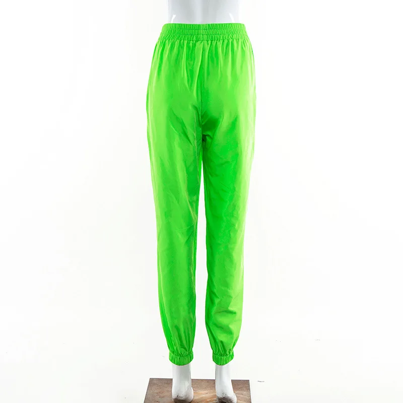 Hugcitar неоновые зеленые брюки карго с высокой талией летние женские модные повседневные однотонные уличные Леггинсы Брюки