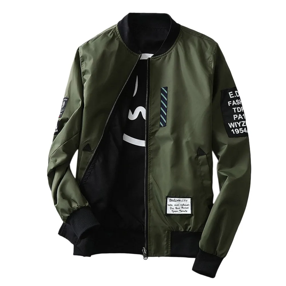 

2018 New Bomber Jackets Men's Autumn Winter Fashion Overcoat Army Green/Black Thin Slim Fit Men Wind Breaker Plus Size Coat M-4L