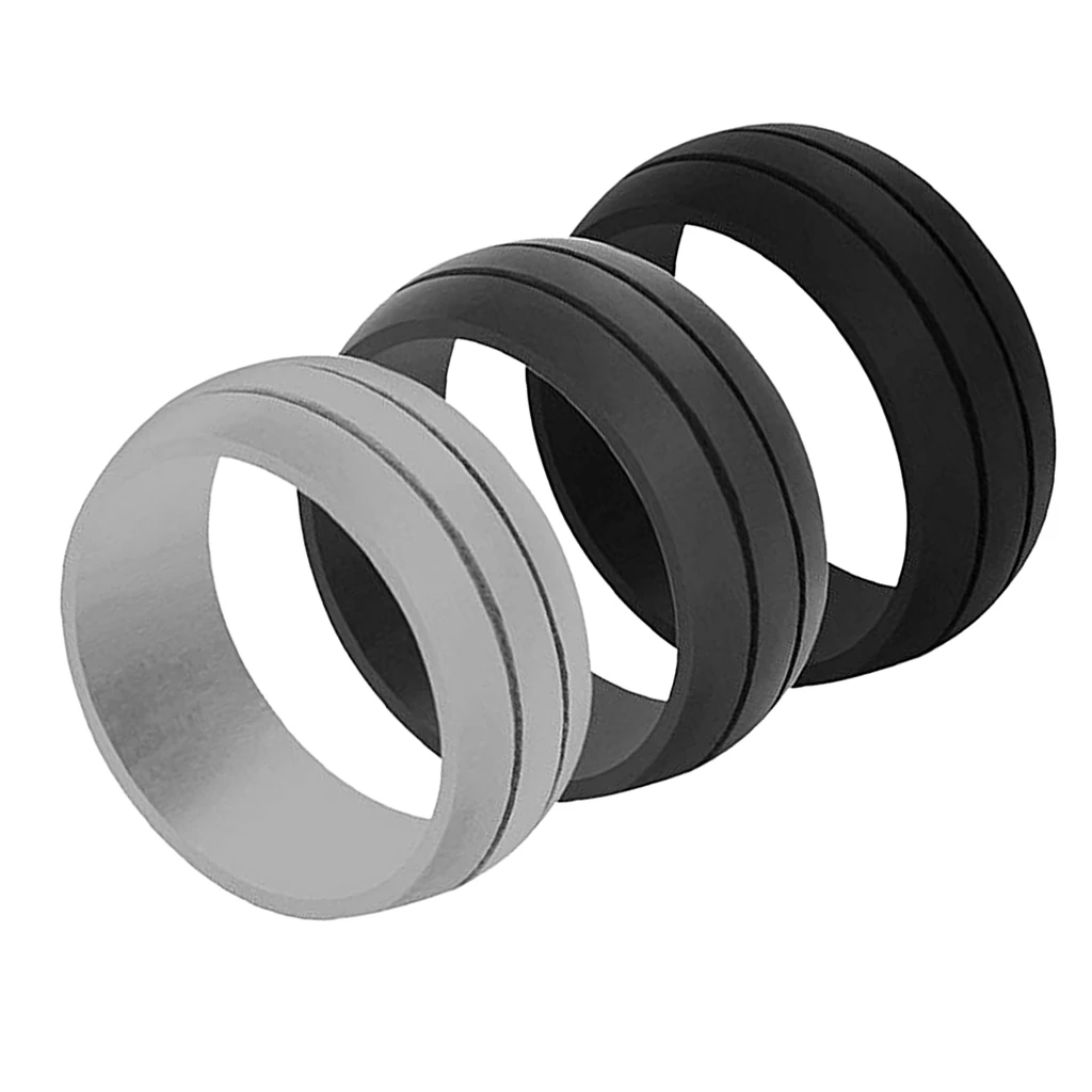 3 Pieces Mens Rubber Silicone Wedding Band Ring Gym Sport Jewelry Size 8-12