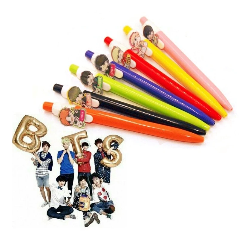 

Newtall KPOP BTS Gel Ink Pen Bangtan Boys Roller Ball Pens Suga V Jimin J-hope 7pcs Set Bag Parts Accessories Ornament New
