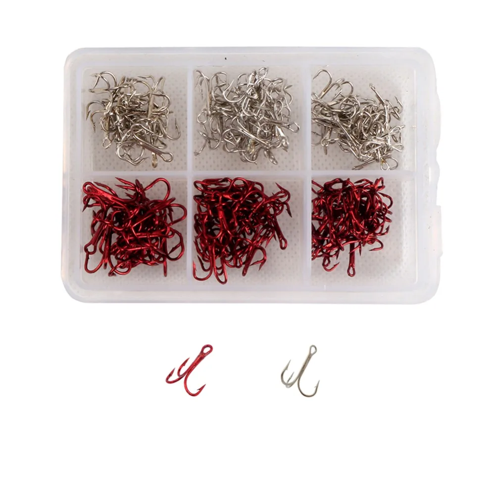 

160pcs/pack Carbon Steel Fishing Hook Mixed Size Sharp Treble Hooks with Plastic Box Fishing Tackle Tools pesca