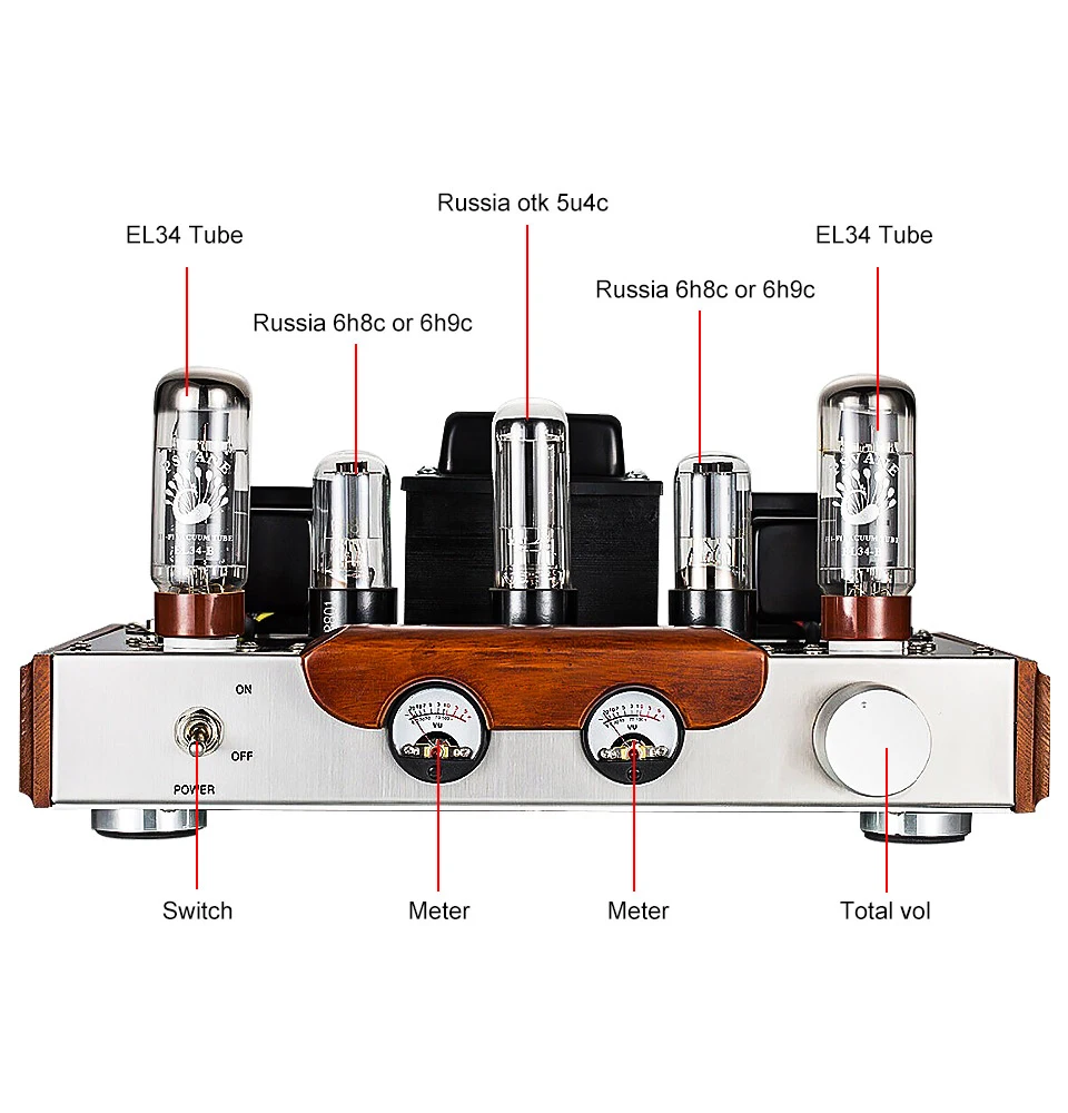 AIYIMA EL34 вакуумные ламповые усилители Bluetooth 4,2 Amplificador класса A электронная трубка Hi-Fi усилитель звука DIY домашний аудио динамик