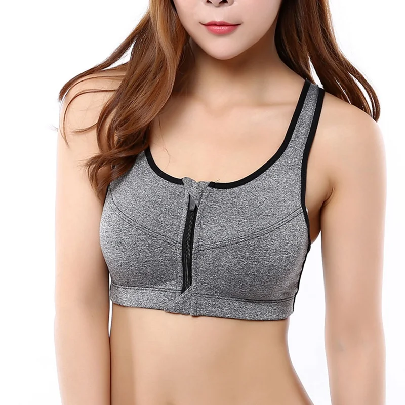 

Plus Size Top Women Zipper Sports Bra Underwear Shockproof Push Up Gym Fitness Athletic Running Yoga Bra Sport Bra Top