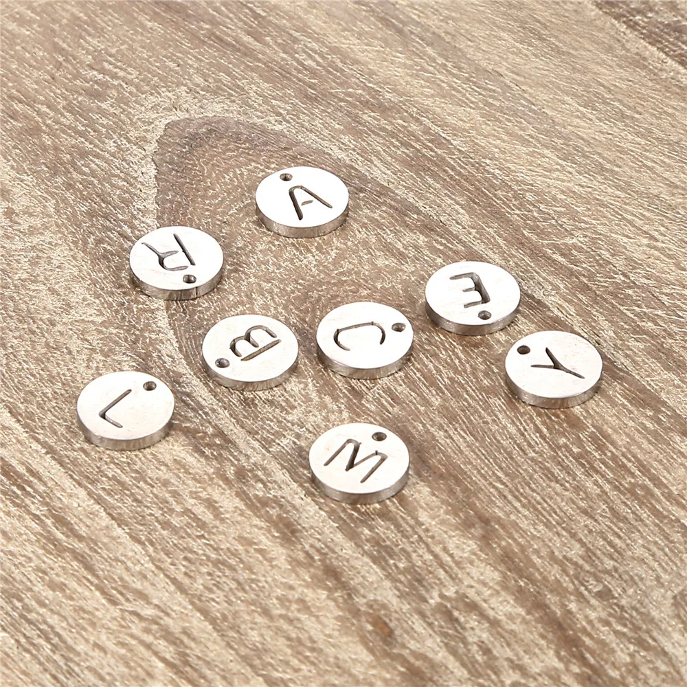 

10PCS/lots 9x9mm Stainless Steel White Simple Round 26 English Letters Band Pendant Charms for Jewelry DIY Making Accessories