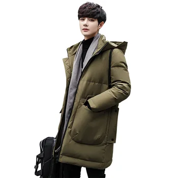 

2019 Fashion Male White Duck Down Jacket Slim Long Section Korean Version of the Hooded Handsome Thick Warm Coat