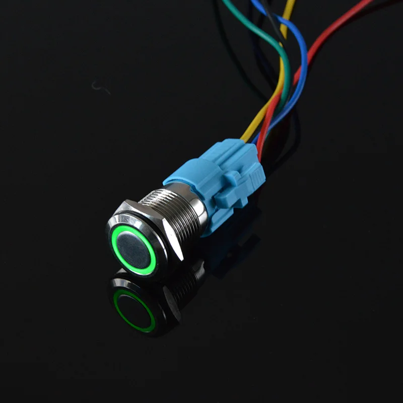 16 мм водонепроницаемый металлический кнопочный переключатель кольцо и светодиодный светильник 9-24 в 12 В 110 В 220 в выключатель без фиксации 1NO 1NC широкое напряжение - Цвет: Green