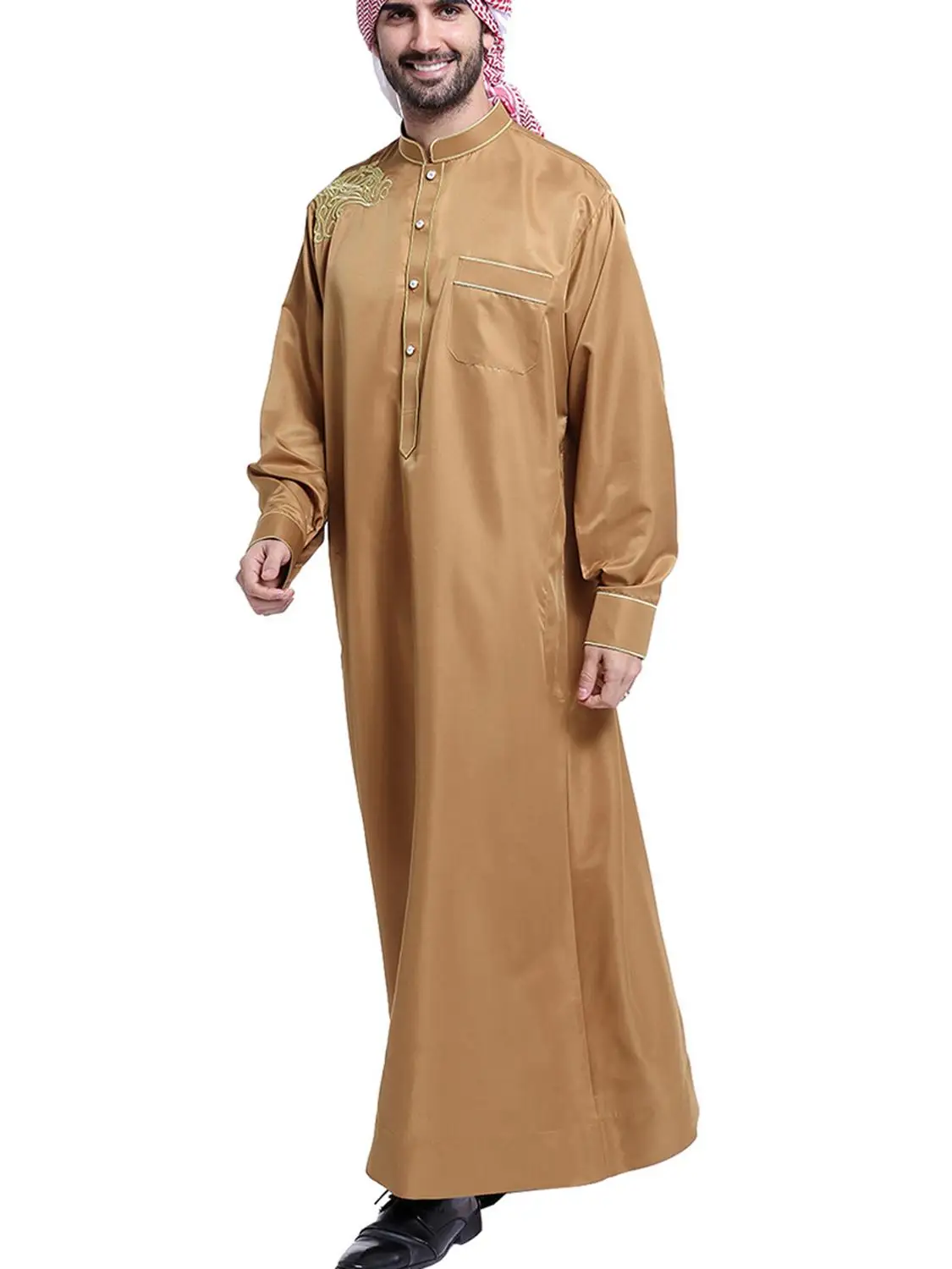 

Saudi Mens Thobe Muslim Ethnic Embrodiery Kaftan Arabic Soft Abaya