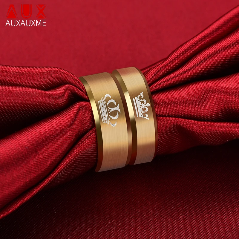 Парные кольца Auxauxme с золотистой короной из нержавеющей стали надписью Her King His Queen