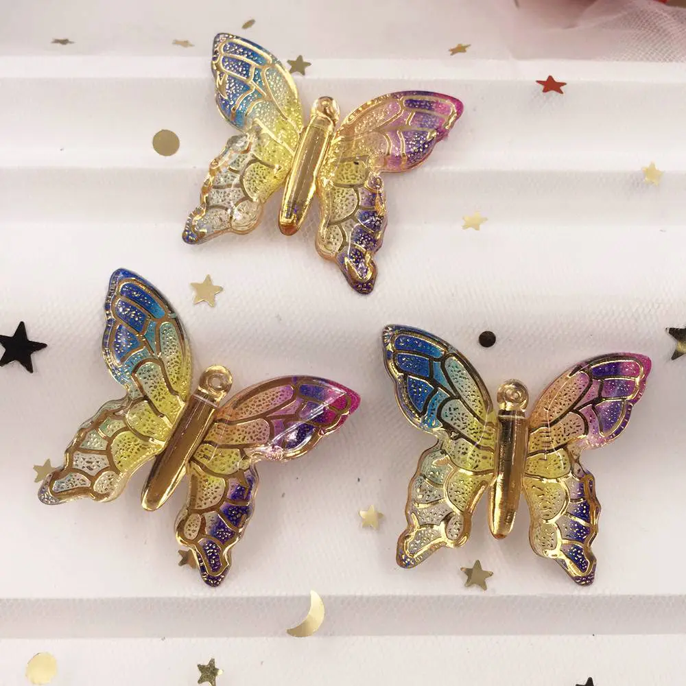 New 10pcs Resin Big Colorful Crystal Butterfly Flat Back Rhinestone Buttons DIY 1 Hole Wedding Scrapbook Accessories Craft W91