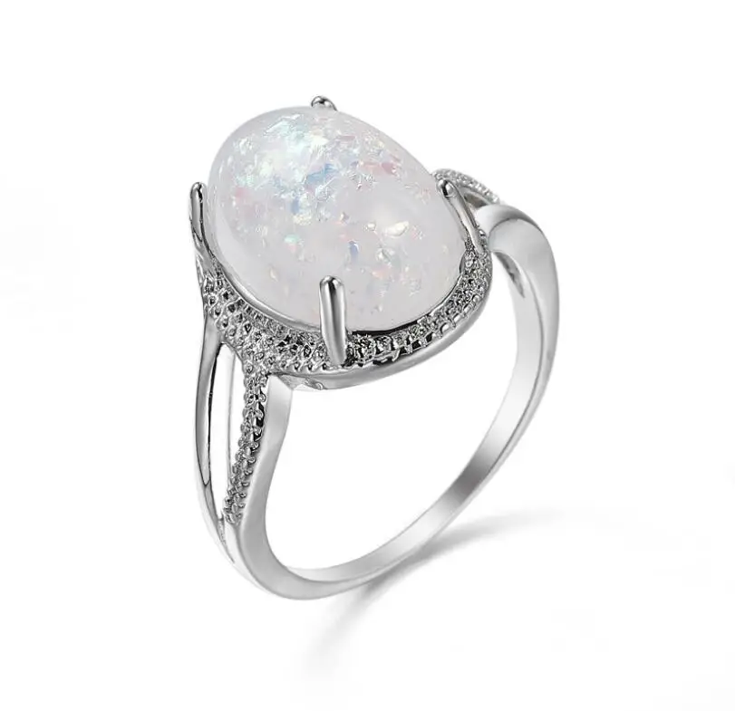

Oval Opal Stone Ring White Gold Color Rings Fashion Jewelry For Women and Man Party Gift Wholesale