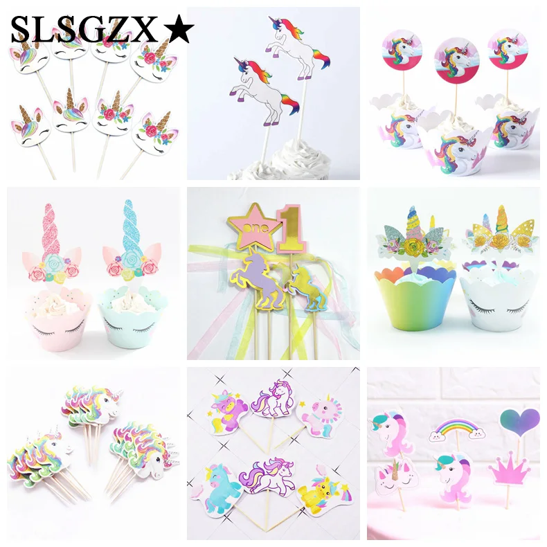 

1set Pink Blue Unicorn Party Cake Topper Wedding Cupcake Decoration Happy Birthday Party Supplies Baby Children Party Decor