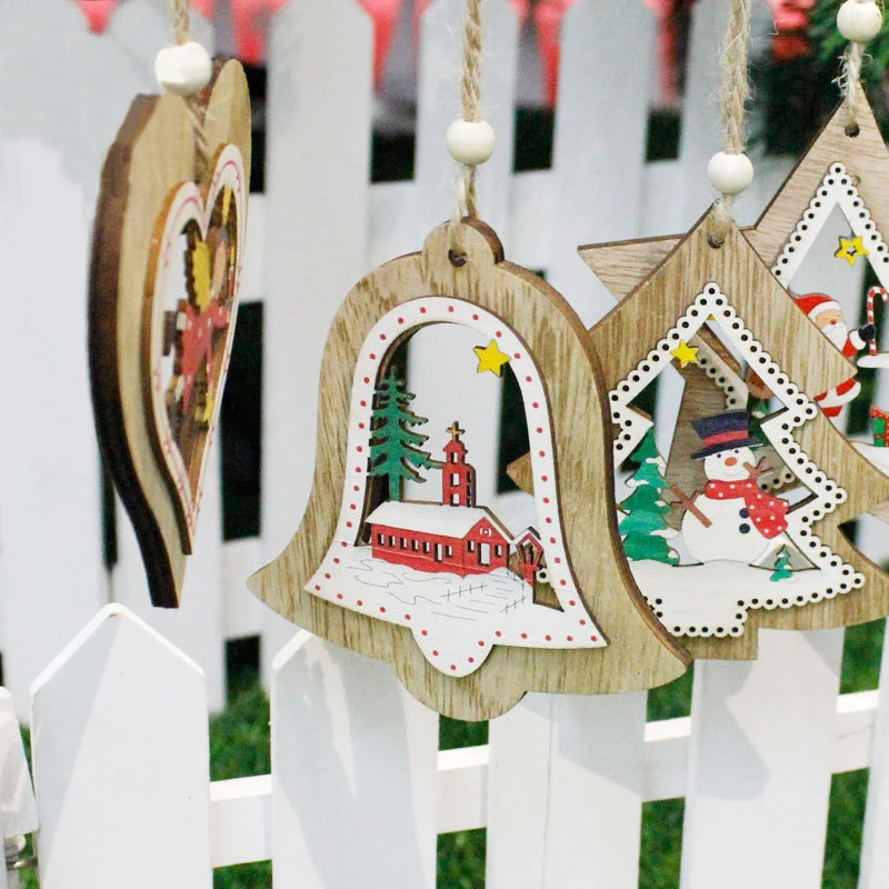 

New Christmas Wooden Hanging Decor Christmas Tree Ornament Party Home Xmas Pendant Decor New Year Decoration Hand Made Gift