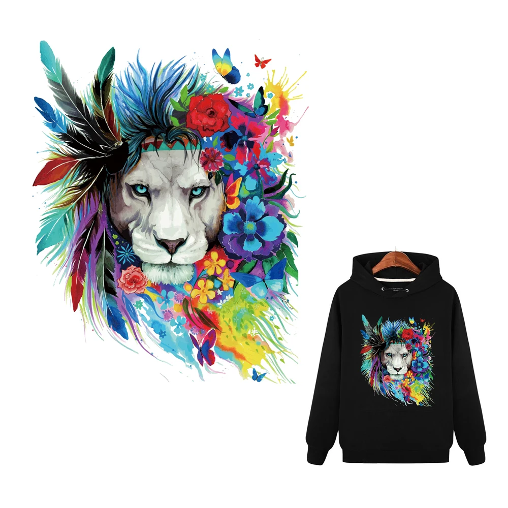 

Colorful Flowers Lion Pattern Patch Heat Transfer Iron On Patch A-level Washable Clothes Stickers Easy Print By Household Irons