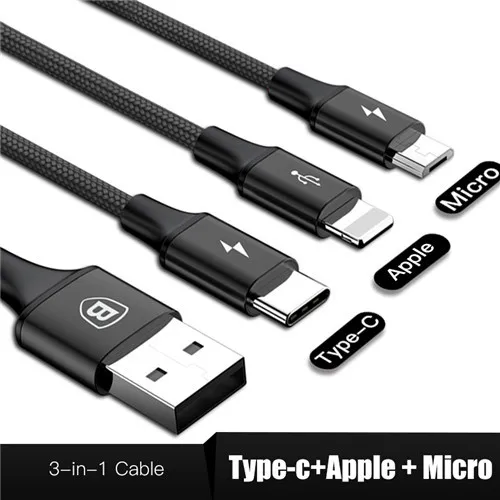 Baseus 3в1 2в1 USB кабель для iPhone X 8 7 6 кабель Micro usb type C кабель для samsung S9 S8 кабель быстрой зарядки 3A шнур зарядного устройства - Цвет: TLM Black