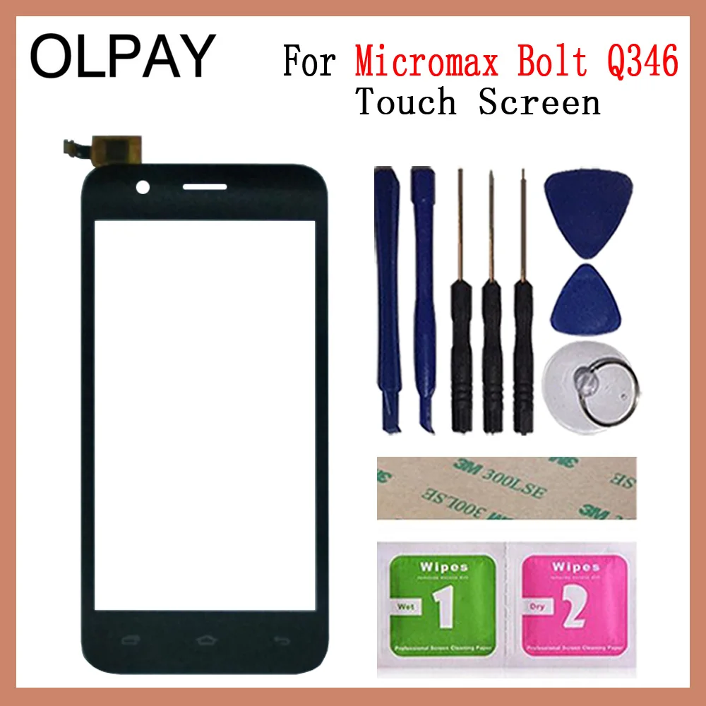 OLPAY 4,5 ''Для Micromax Bolt Q346 сенсорный экран дигитайзер панель передняя внешняя передняя стеклянная линза сенсорные инструменты Бесплатный клей+ салфетки