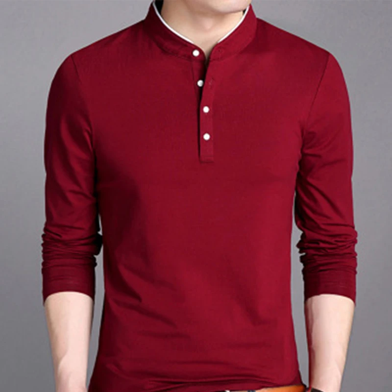 

Fashion Men's Spring Autumn Shirt Stand Collar Long-Sleeved Fleece Warm Tee Shirt Male Slim Button Tops Korean Style Plus Size