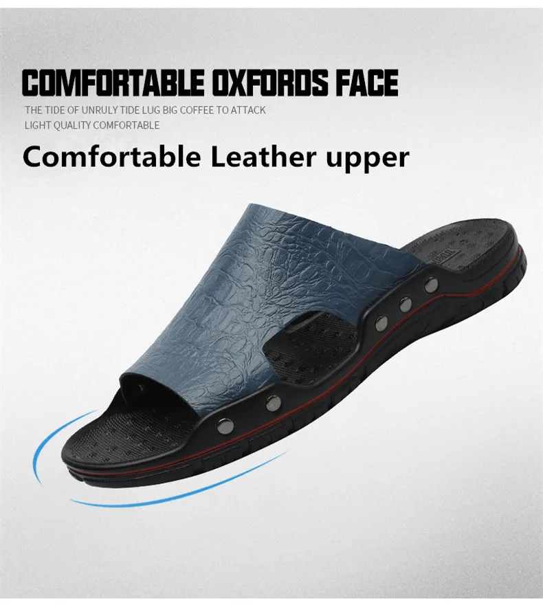Summer Man Shoes Breathable Beach Slippers Split Leather Flip Flops Mens Slippers Size 38-48