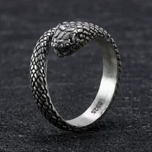 Настоящее 925 пробы Серебряное кольцо в виде змеи, готическое кольцо в виде черепа для женщин и мужчин, античное Ретро панк тайское серебряное ювелирное изделие в виде животного викинга