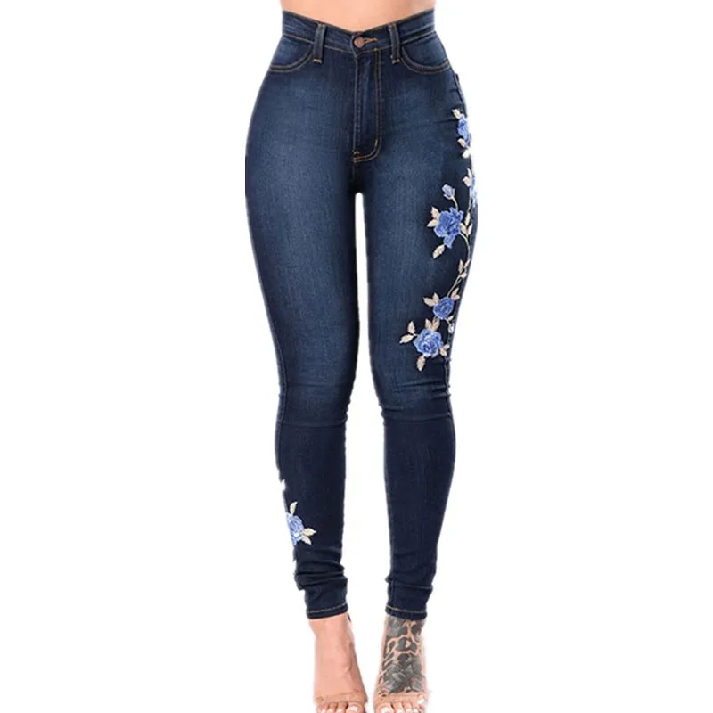 2019 женские джинсы с вышивкой, облегающие, тянущиеся, с высокой талией, карандаши, джинсовые штаны, пуш-ап, обтягивающие женские брюки, Mujer Femme