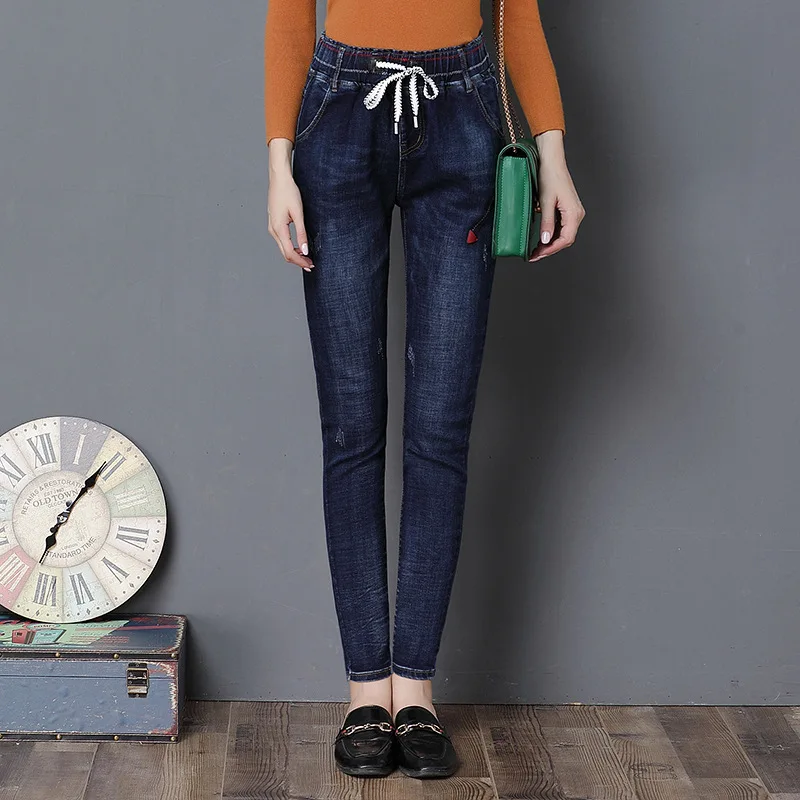 Женские узкие дизайнерские джинсы, узкие джинсы-карандаш с высокой талией для девочек, женские синие Стрейчевые джинсовые брюки