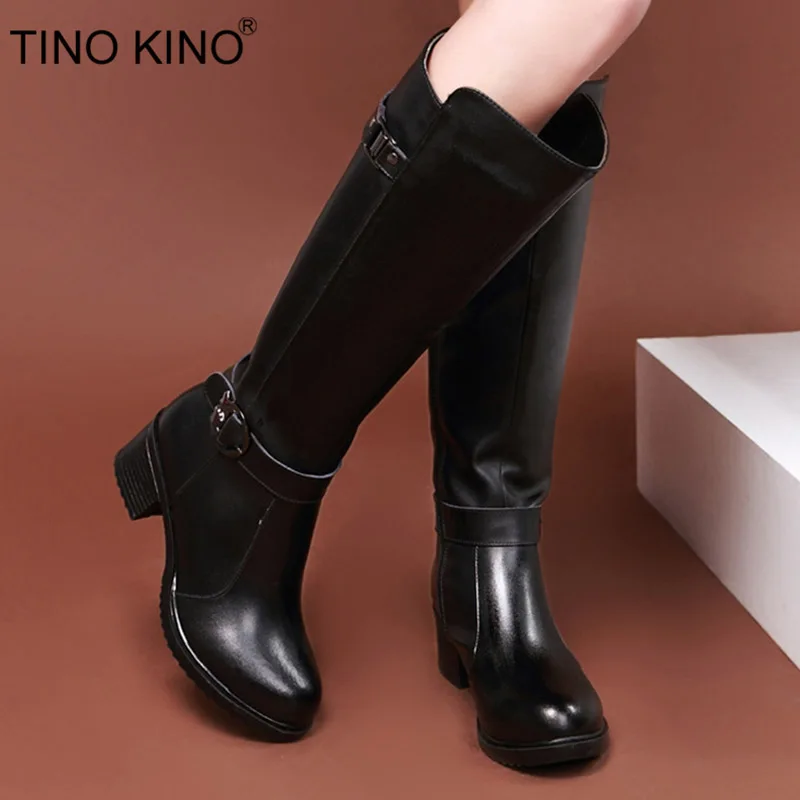 

Women Knee High Boots Winter Autumn Ladies Thigh High Motorcycle Boot Zip Buckle Thick Heels Female Fashion Shoes Plus Size