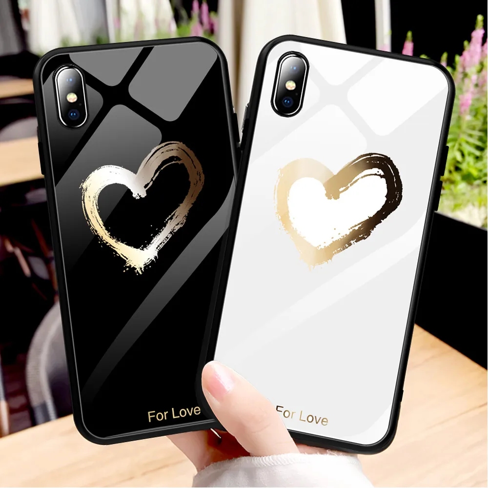 KISSCASE Tempered Glass Phone Case For iPhone 7 XR X XS MAX Love Heart Soft Bumper Cases 6 6S 8 Plus Back Covers |