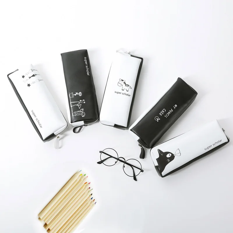

Letter Print Simple Style Creative Zipper PU Pencil Bag Student Pencil Case Waterproof Big Capacity Pen Box