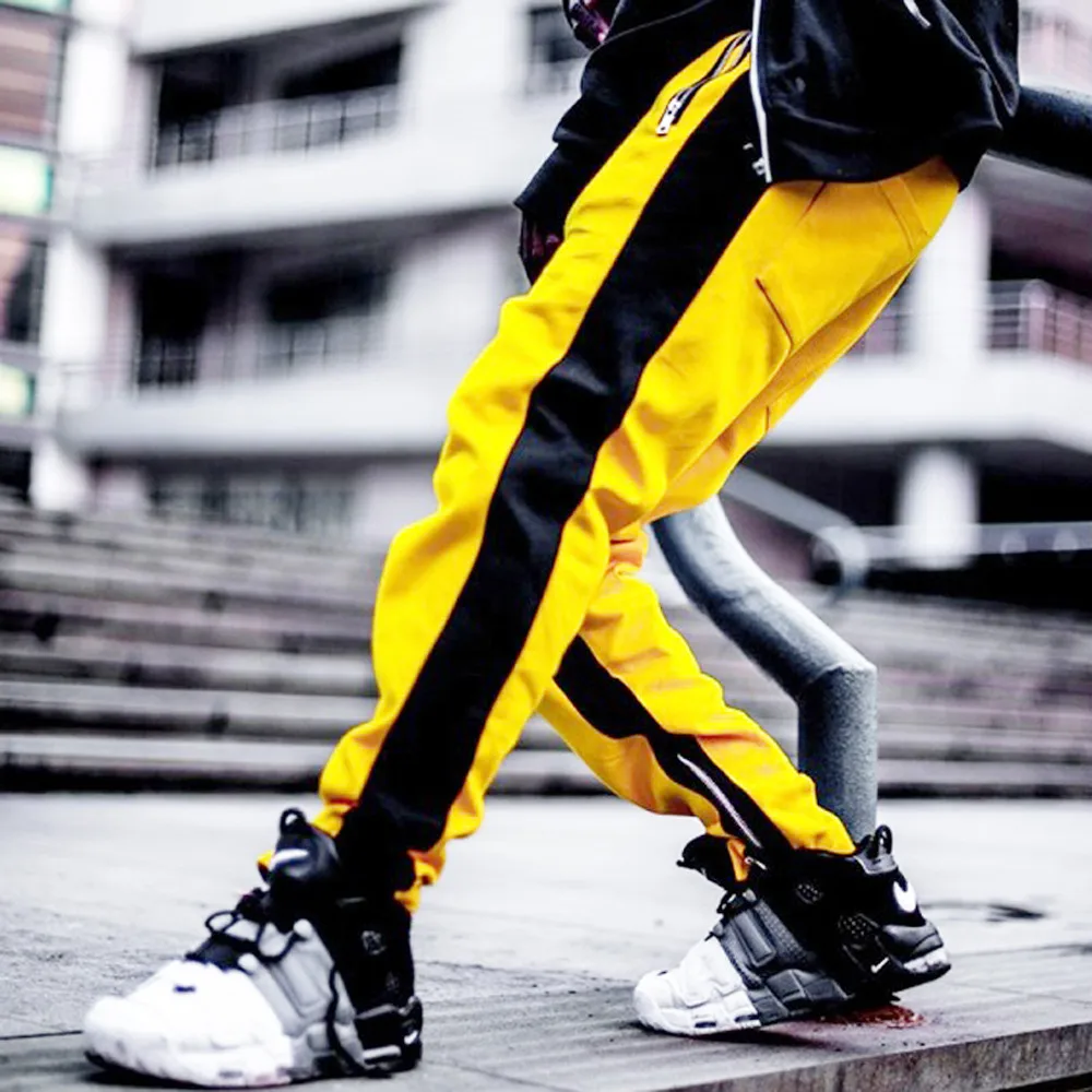 Casual Men Pants Unique Big Pocket Hip Hop Men Stripe Pocket Overalls Casual Pocket Sport Work Casual Trouser Pants  Z402