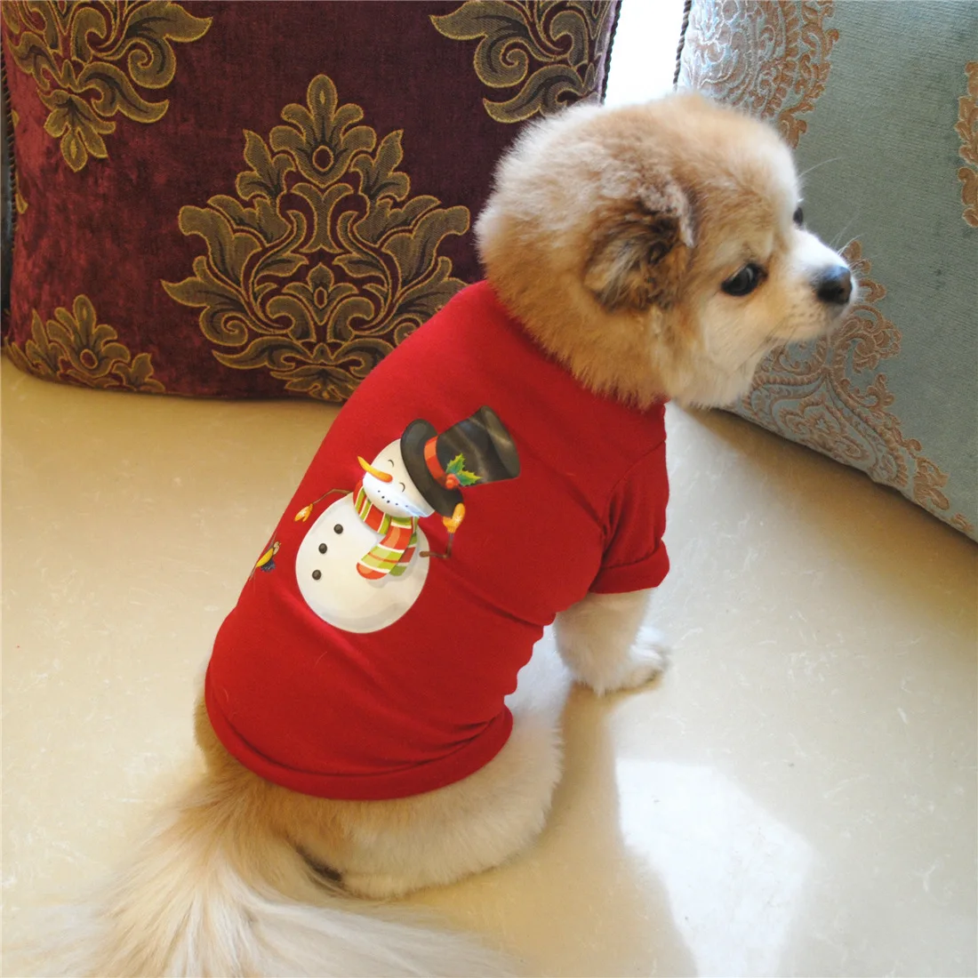 Костюм для собак, жилет для собак, Рождественский Снеговик, одежда для собак, Красная футболка, Повседневная рубашка для маленьких собак, кошек