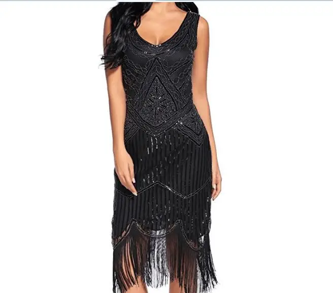 

Cheap 1920S Sequined Beaded Tassels Hem Gatsby Flapper Dress Sexy Latin Dance Costume V Neck Embellished Dress Plus Size Red