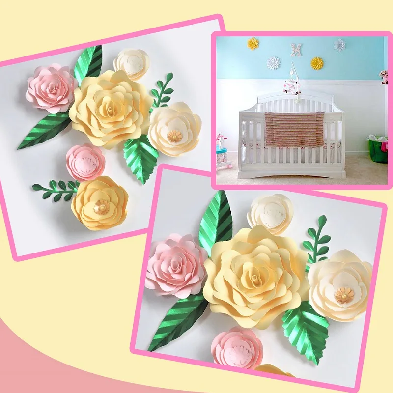 

Handmade Cardstock Rose DIY Paper Flowers Leaves Set For Wedding & Event Backdrops Decorations Nursery Wall Deco Video Tutorials