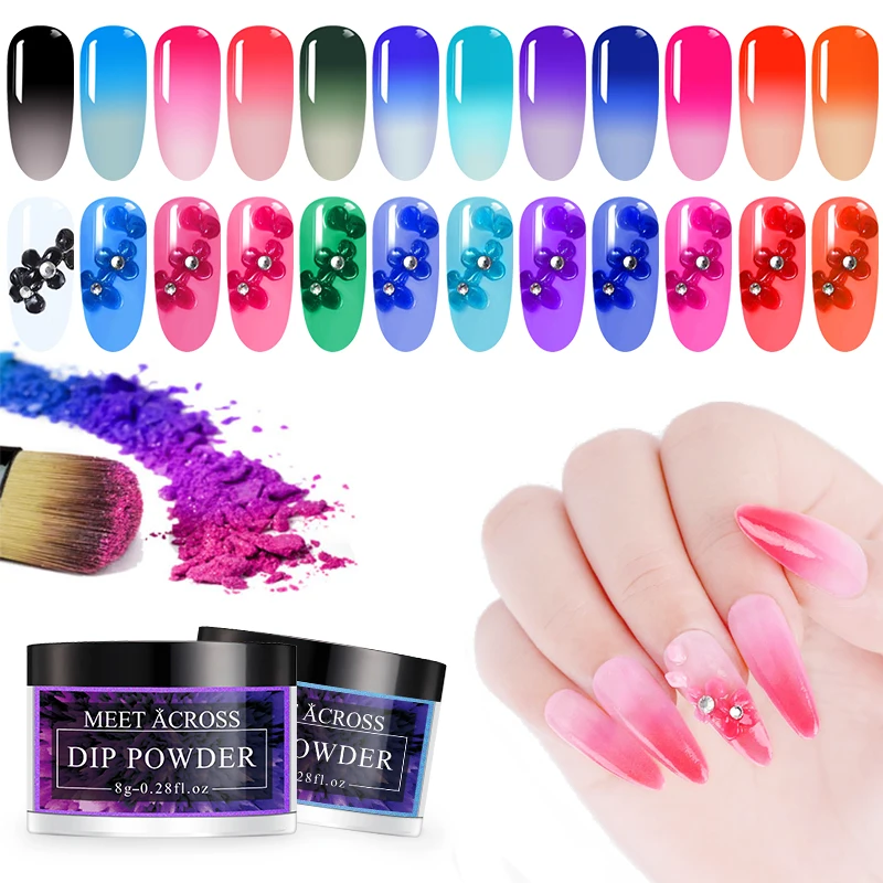 

MEET ACROSS 8g Thermal Color Changing Dipping Nail Powder Temperature Change Acrylic Glitter Dust Pigment DIY Manicure Nail Art