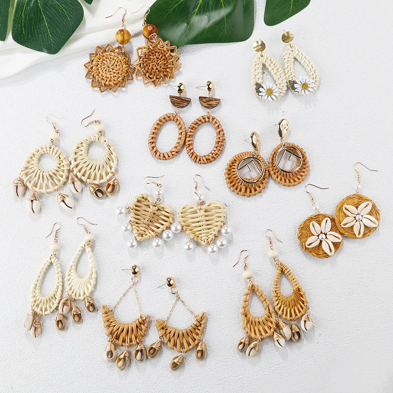 AENSOA Bohemia Handmade Geometric Rattan Straw Weave Knit Vine Drop Earrings For Women Korea Earring Party Jewelry Wholesale AENSOA Bohemia Handmade Geometric Rattan Straw Weave Knit Vine Drop Earrings For Women Korea Earring Party Jewelry Wholesale