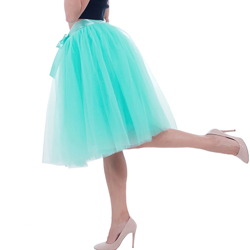 Mint Green 6 слоев Модная пачка Тюлевая юбка по колено плиссированные женские юбки свадебные юбка нижняя юбка в стиле "Лолита" Женская замшевая юбка - Цвет: Mint Green