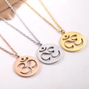 RIR Dainty Gold OM Necklace Minimalist Ohm Aum Charm Meditation Necklace Stainless Steel Yoga Pendant Jewellery for Women