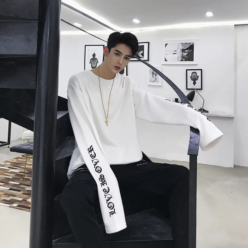 M-2XL!! Autumn European and American letter printing men's long section long-sleeved hip-hop loose bottoming shirt. | Мужская одежда