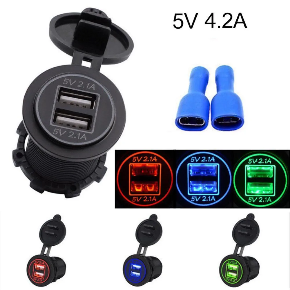 

12-24V USB Charger for Motorcycle Auto ATV Boat LED Light Car 4.2A Dual USB Socket Charger Outlet Power Adapter Free Shipping