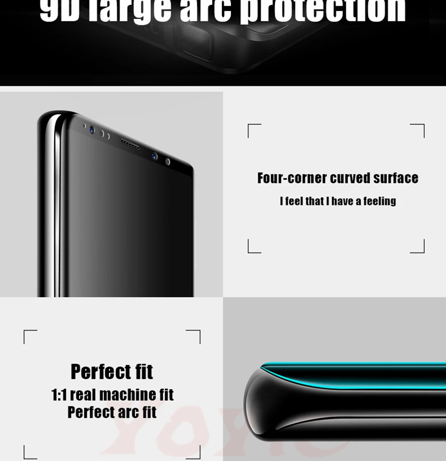 YOYIC 9D полностью изогнутое закаленное стекло для samsung Galaxy S9 S8 Plus S6 S7 Edge Защита экрана для samsung Note 8 9 стеклянная пленка
