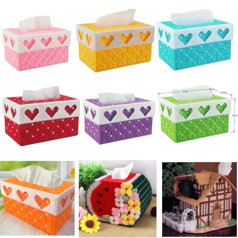 

3D Cross stitch DIY tissue box 9 colors homework Needlework Has been cut z