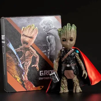 

26cm Big Guardians of The Galaxy Cute Baby Marvel Tree Man Groot Cos Thor God of Thunder Action Figure Toys Model Decoration