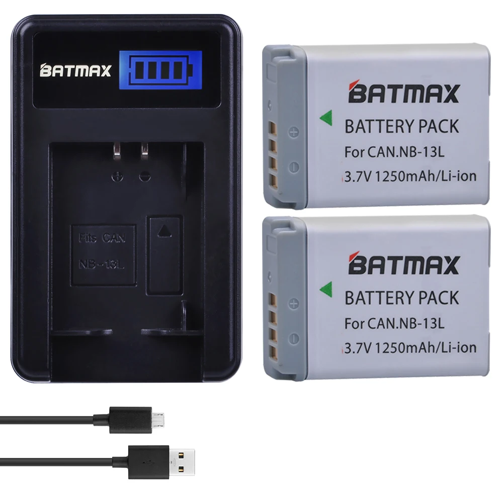

Batmax 2pc NB-13L NB13L Battery + LCD USB Charger for Canon PowerShot G5X G7X G9X G7X,G7X Mark III G9 X,SX620 SX720 SX730 HS