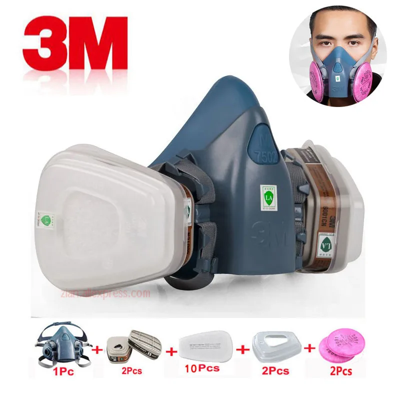 3M 7502 Gas Mask 17-in-1 Chemical Respiratory Spray Painting with 6001 ...