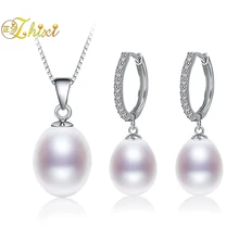 ZHIXI Ювелирные изделия из жемчуга комплект натуральный белый пресноводный жемчуг Цепочки и ожерелья, подвеска, серьги, ювелирные изделия романтический подарок для Для женщин T302