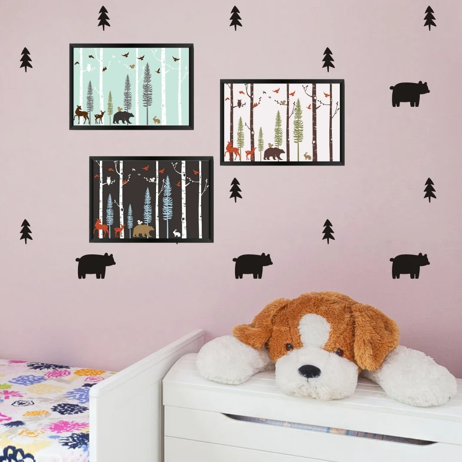 Наклейки на стену в скандинавском стиле с лесными животными для гостиной, домашний декор, дерево, художественные наклейки на стену, детская комната, декор на стену