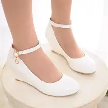 Fashion Spring Autumn Women’s Shoes EUR Size 35-43 US Sizes 4-12 Female Single shoes 2016 New Lady Mid Wedge Heel Woman Pumps