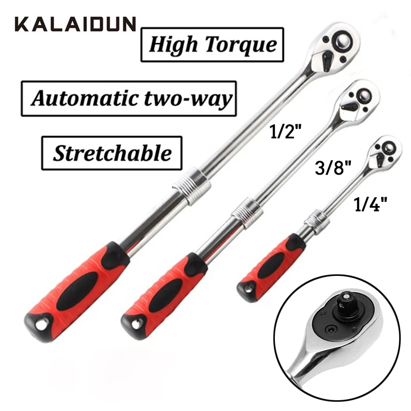 

KALAIDUN 72 Teeth Torque Ratchet Wrench 1/2"3/8"1/4" Cr-V Telescopic Socket Flexible Adjustable Spanner For Auto Car Repair Tool