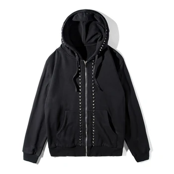 

EWQ / men's wear Black Hoodies 2020 Spring fashion new Sweatshirts Zipper Metal Rivets Long Sleeve Casual Tops Hip Hop TB490