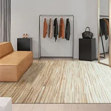 American style natural cowhide brown striped patch work rug, cow skin fur carpet for bedroom, decorative office rug